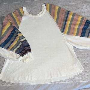White Tunic Top with Multicolor Striped Sleeves